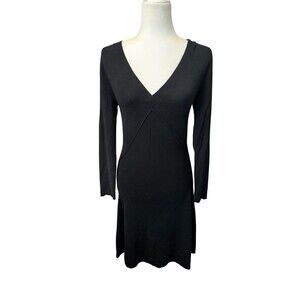 Survival Brand Solid Black Long Sleeve Knit Dress V-Neck Size M